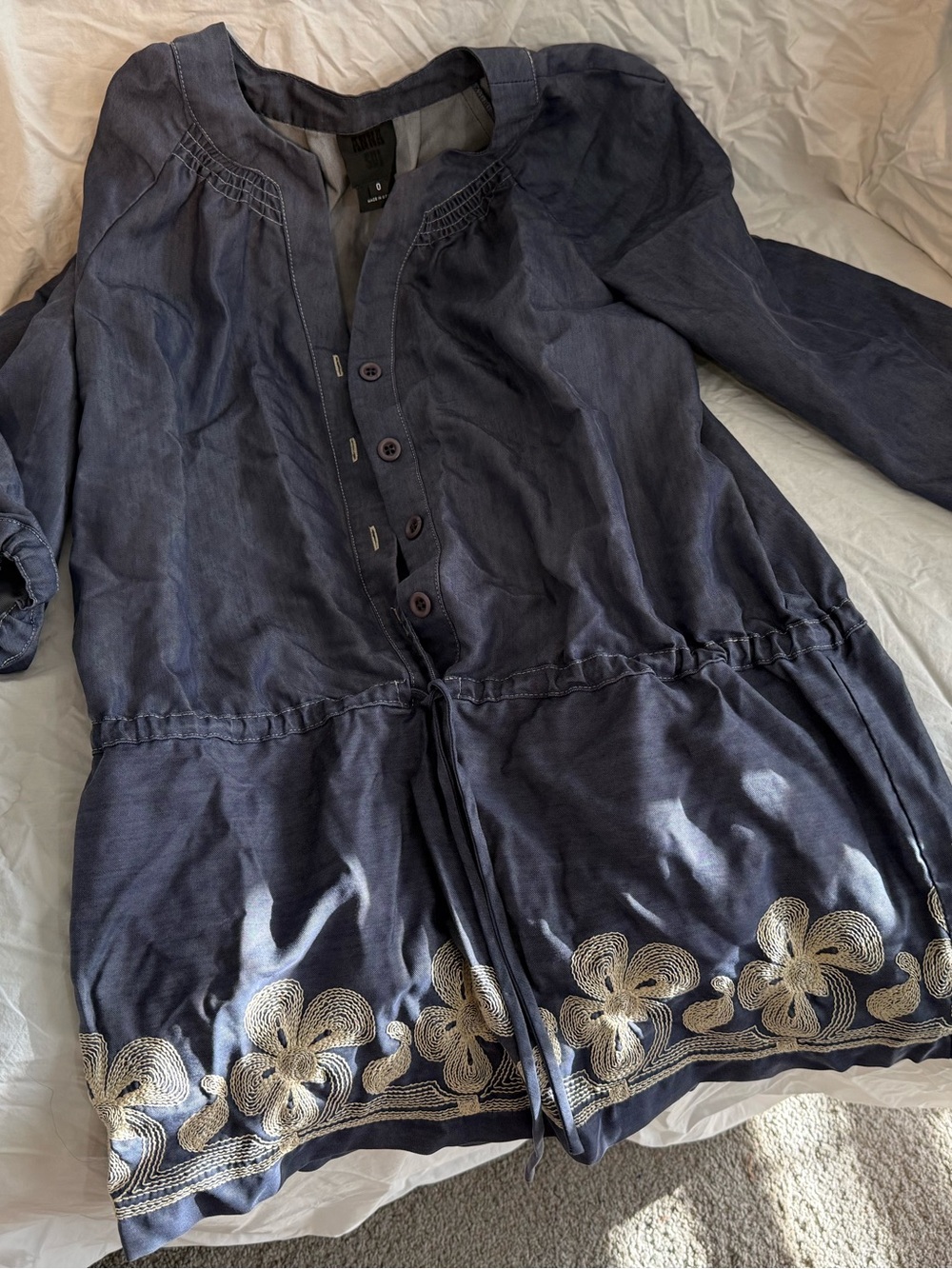 Anna Sui Navy Embroidered Drawstring Jacket